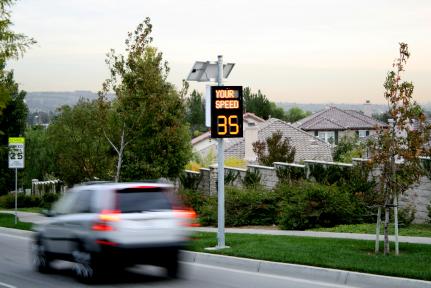 Another picture of a VCalm slowing a vehicle in a school zone.